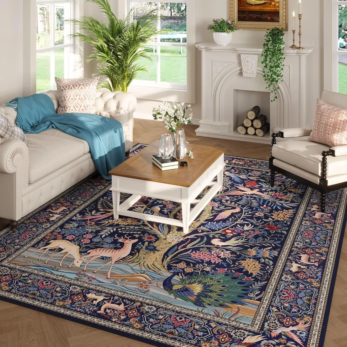 Tree of Life Area Rug, Blue 3' × 5'