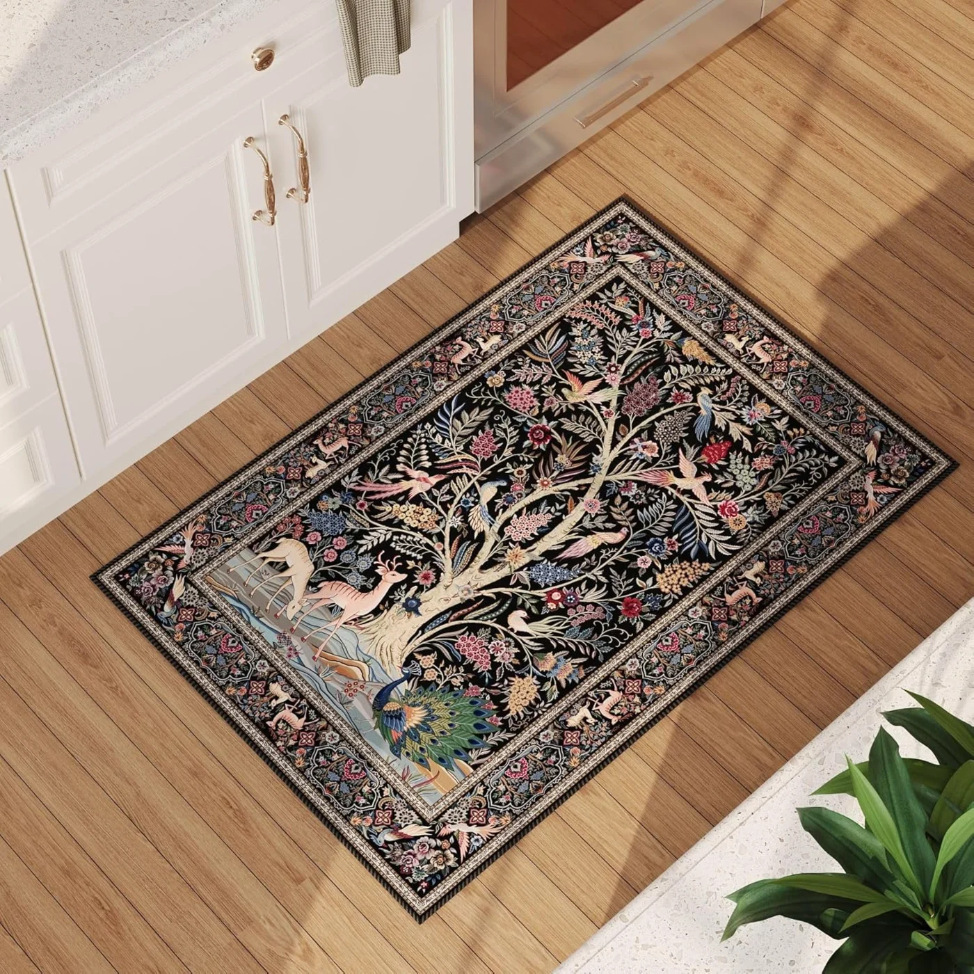 Tree of Life Area Rug, Black 6' × 9'