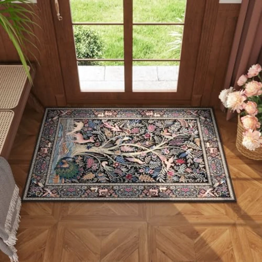 Tree of Life Area Rug, Black 6' × 9', view 3