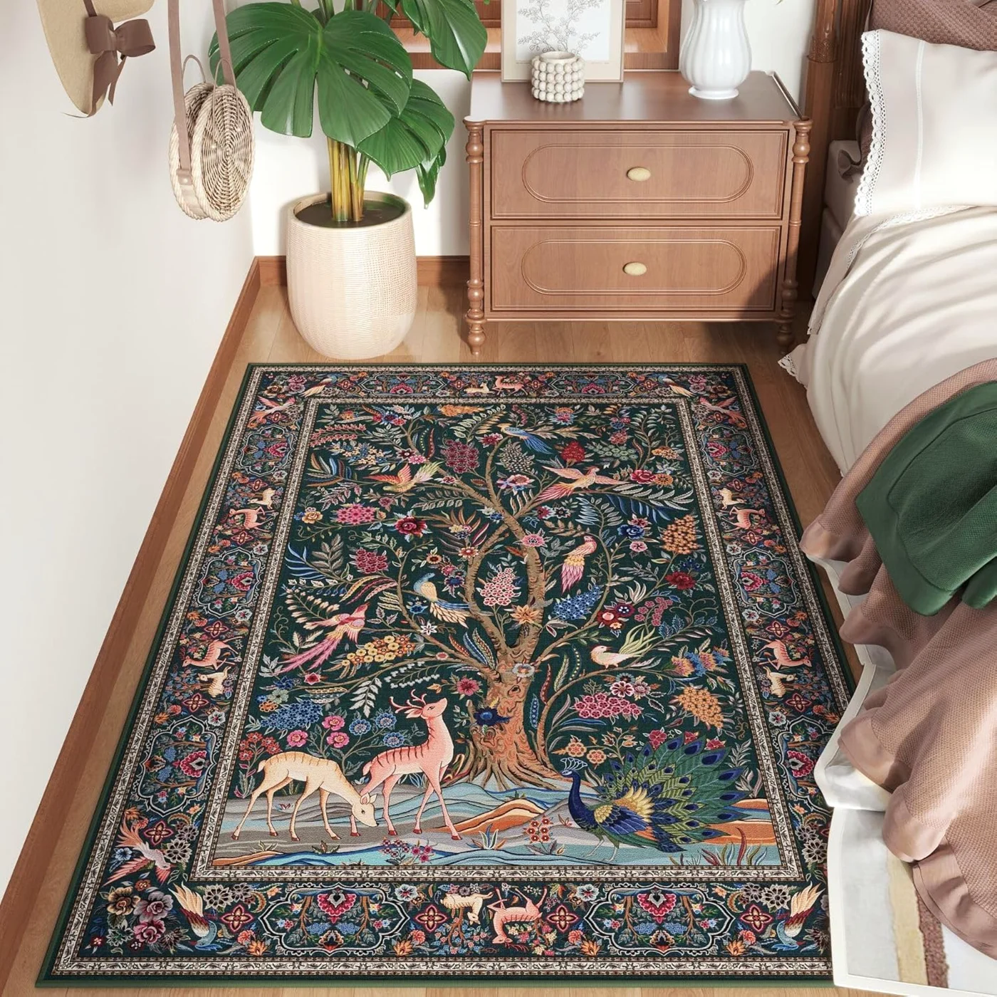 Tree of Life Area Rug, Green 5' × 7'