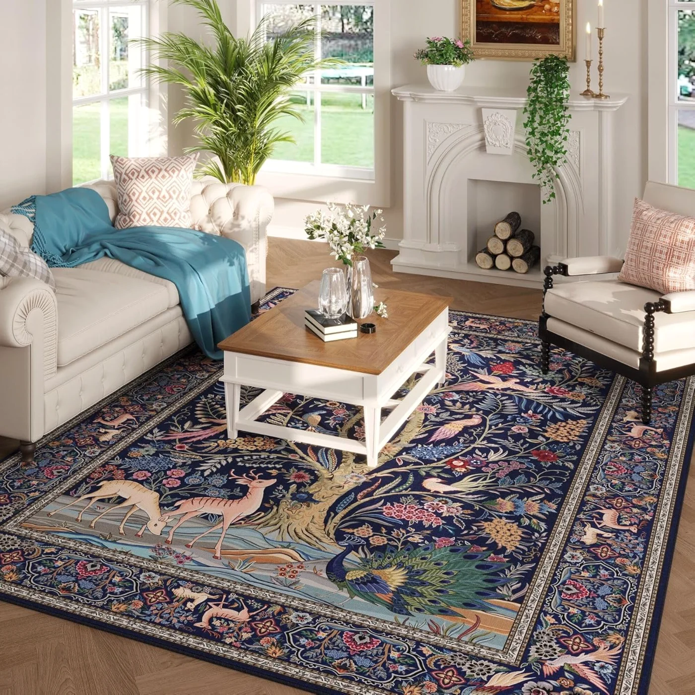 Tree of Life Doormat, Blue 2' × 3'