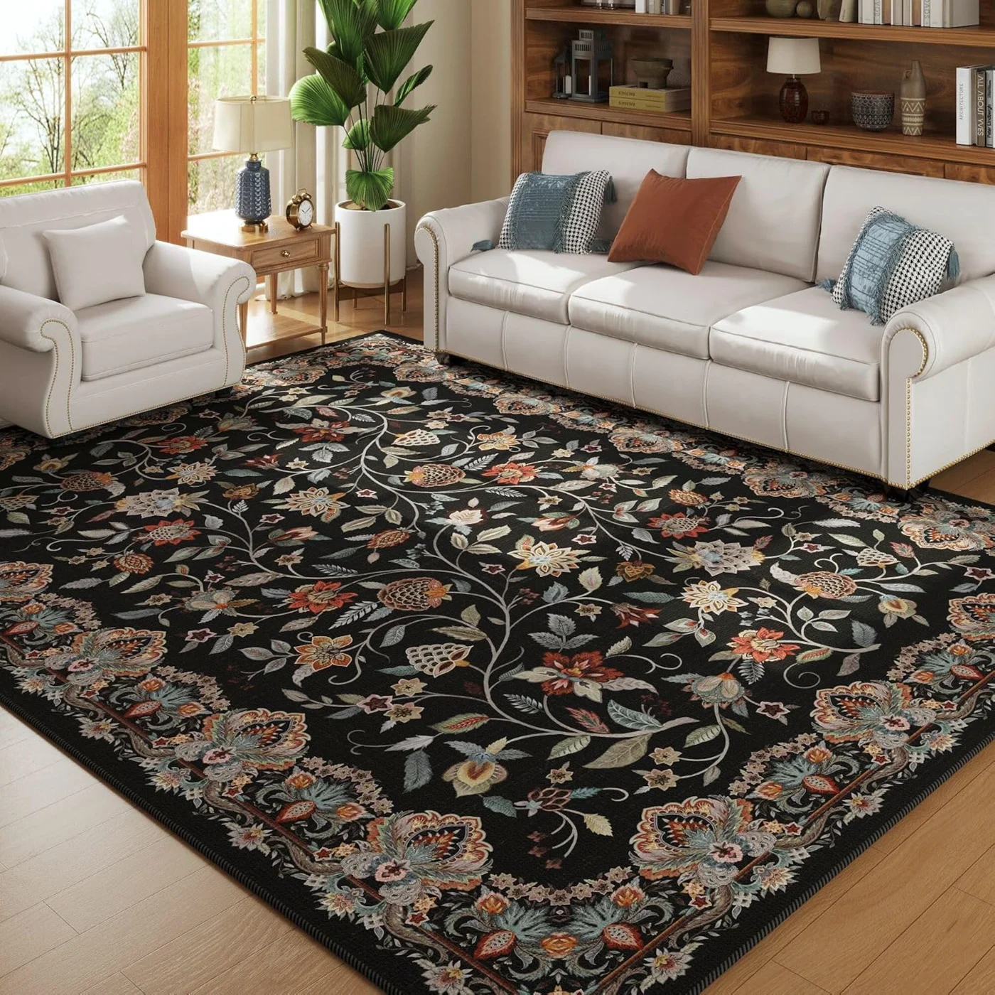 Paisley Area Rug, Black 5' × 7'