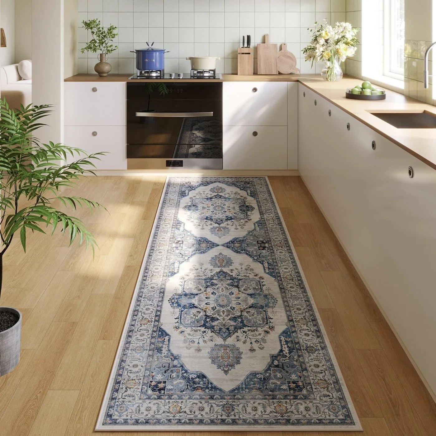 Medallion Area Rug, Blue 5' × 7'