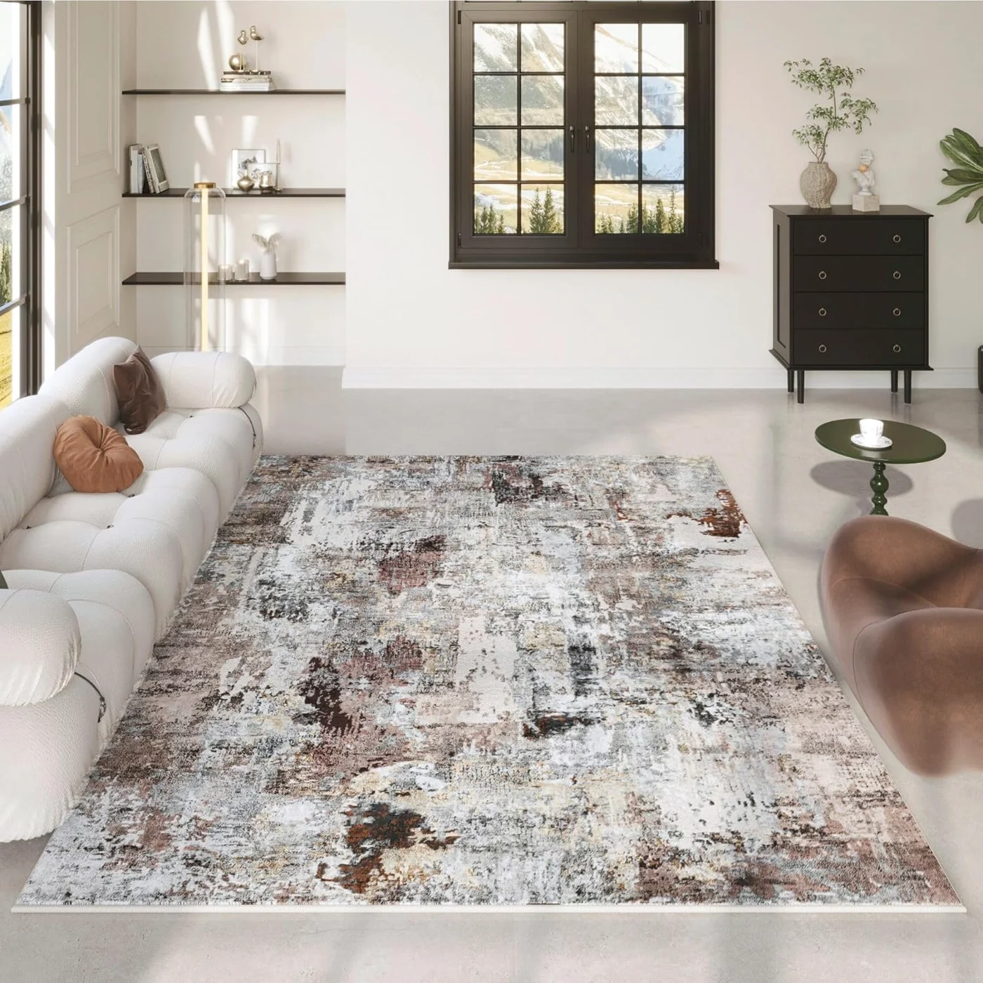 Abstract Area Rug, Brown 8' × 10'
